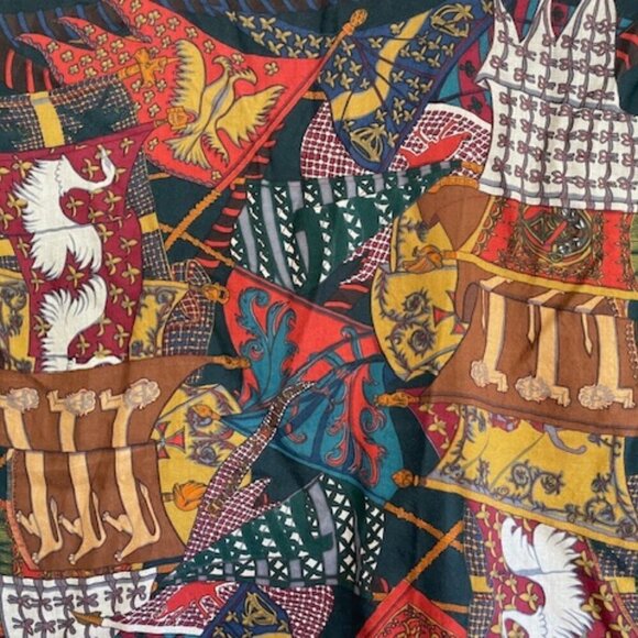 HERMES Flag Print Square Green Blue Gold Red Large Vintage Scarf - Picture 8 of 17